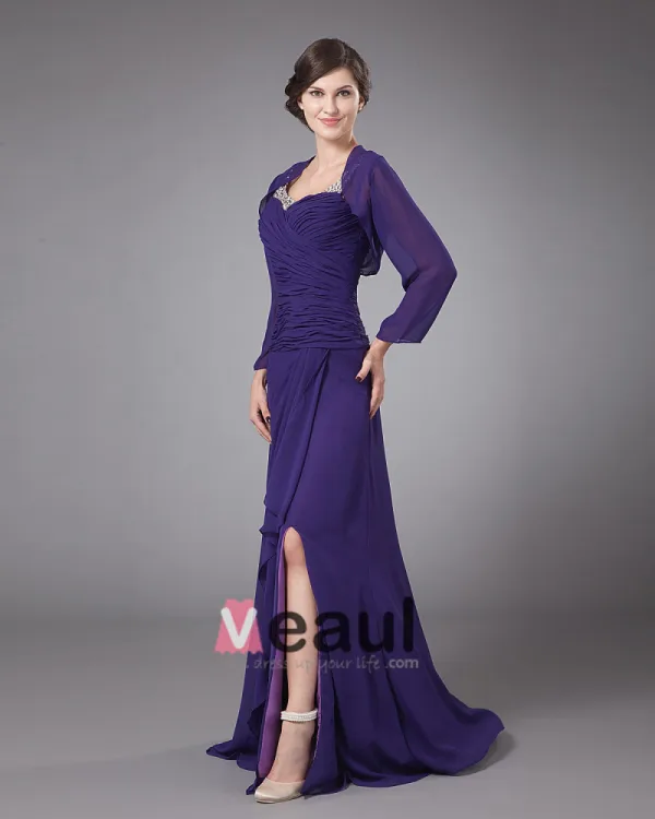 Chiffon Frynse Rund Hals Gulv Lengde Modre Av Bruden Gjester Kjoler