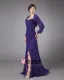 Chiffon Frynse Rund Hals Gulv Lengde Modre Av Bruden Gjester Kjoler