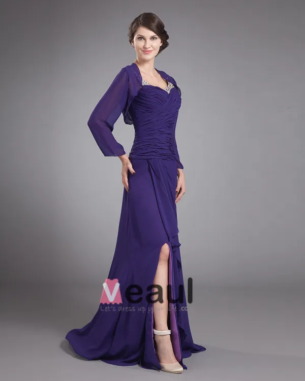 Chiffon Frynse Rund Hals Gulv Lengde Modre Av Bruden Gjester Kjoler