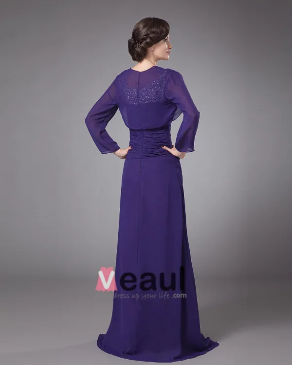 Chiffon Frynse Rund Hals Gulv Lengde Modre Av Bruden Gjester Kjoler