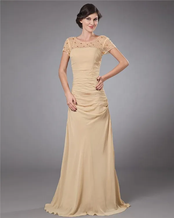 Chiffon Beading Gulv Lengde Modre Av Bruden Gjester Kjoler