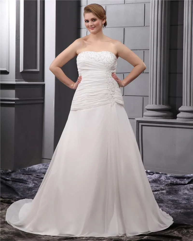 Satin Chiffon Ruffle Broderi Domstol Stor Storrelse Brudekjoler Bryllupskjoler