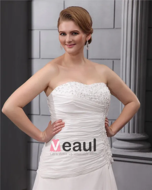 Satin Chiffon Ruffle Embroidery Court Large Size Bridal Gown Wedding Dress