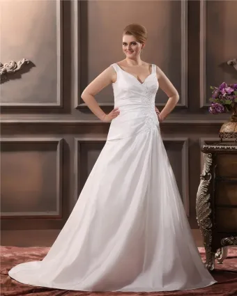 Satin V Cou Tribunal Applique Ainsi La Taille De Mariée Robes De Mariage De Robe