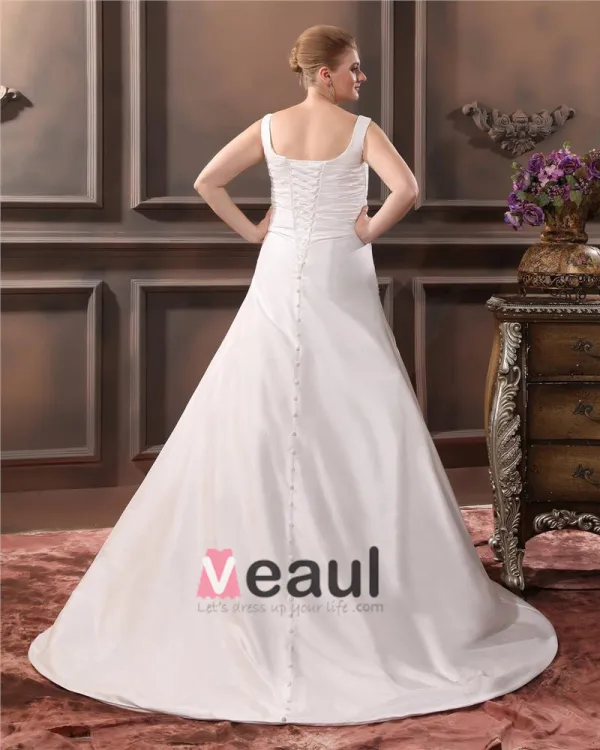 Satin V Cou Tribunal Applique Ainsi La Taille De Mariée Robes De Mariage De Robe
