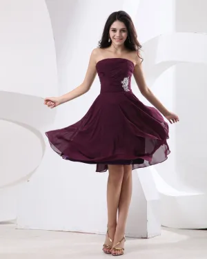 Chiffon Ruffle Ermelos Stroppelos Knelange Brudepikekjoler