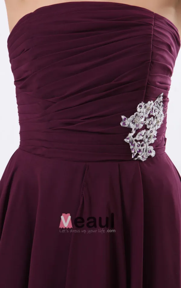 Chiffon Ruffle Sleeveless Strapless Knee Length Bridesmaid Dresses