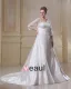 Elegant V-Neck Chapel Train Yarn Satin Plus Size Wedding Dress