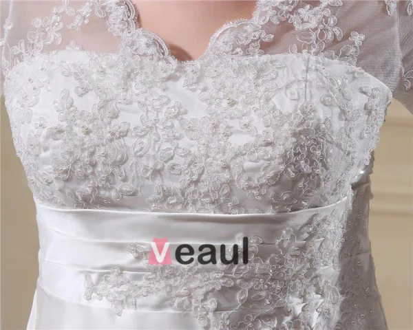 Elegant V-Neck Chapel Train Yarn Satin Plus Size Wedding Dress