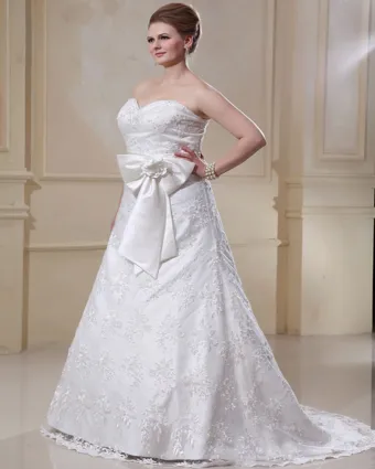 Designer A Line Sweetheart Satin Lace Plus Size Wedding Dress