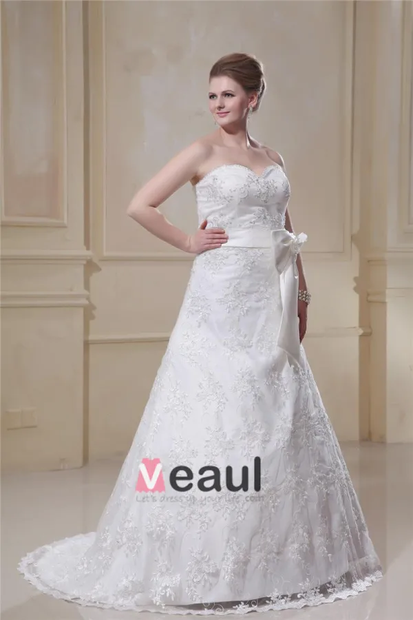Concepteur A-ligne Bretelles En Satin Dentelle Plus La Robe De Mariage De Taille