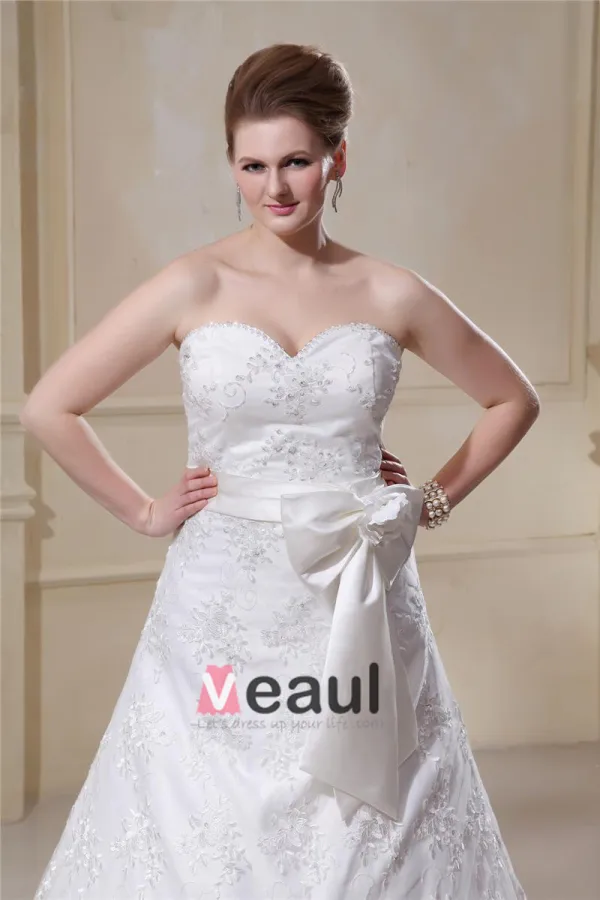 Concepteur A-ligne Bretelles En Satin Dentelle Plus La Robe De Mariage De Taille