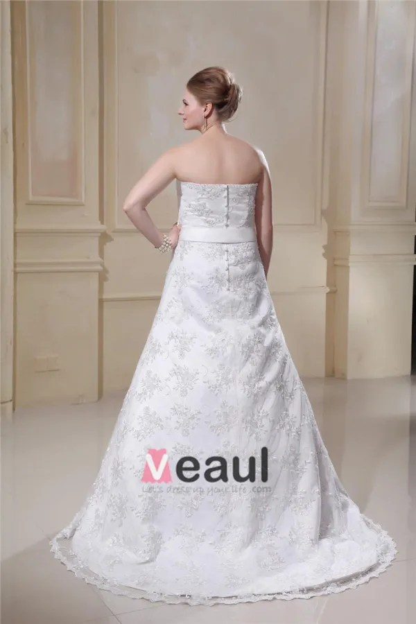 Concepteur A-ligne Bretelles En Satin Dentelle Plus La Robe De Mariage De Taille