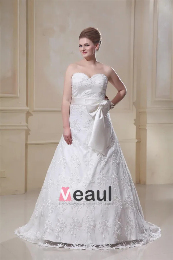 Concepteur A-ligne Bretelles En Satin Dentelle Plus La Robe De Mariage De Taille