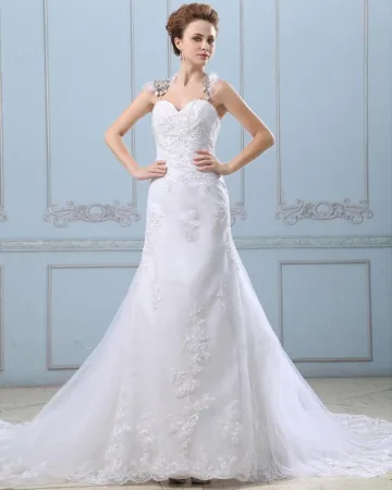 Applique Arriere Semi Cathedrale Satin Organza Robe De Mariée Fourreau Boutonnage Unique