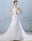 Applique Single Breasted Back Semi Cathedral Satin Organza Sheath Wedding Dress