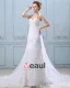Applique Single Breasted Back Semi Cathedral Satin Organza Sheath Wedding Dress