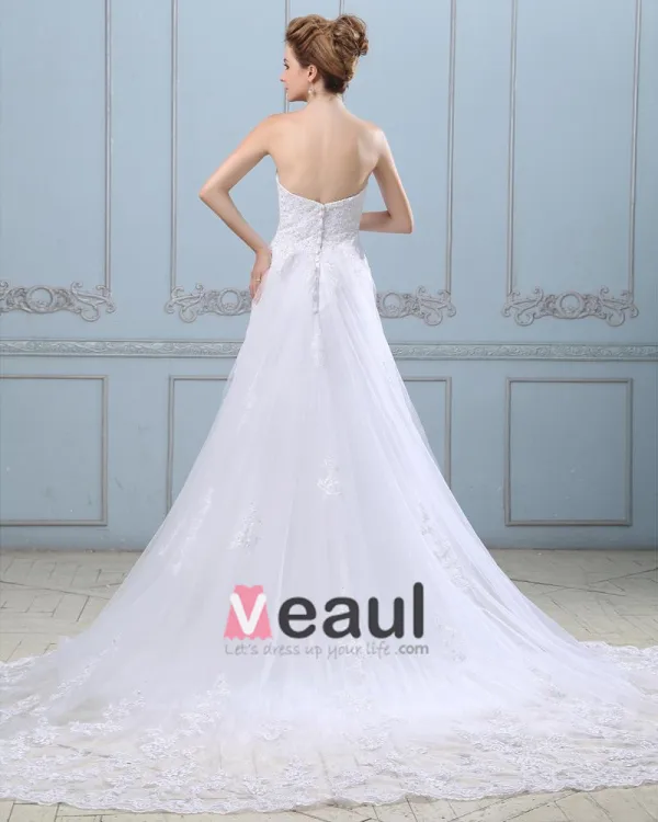 Applique Single Breasted Back Semi Cathedral Satin Organza Sheath Wedding Dress