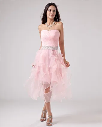 Taffeta Yarn Halter Applique Tea Length Prom Cocktail Dresses