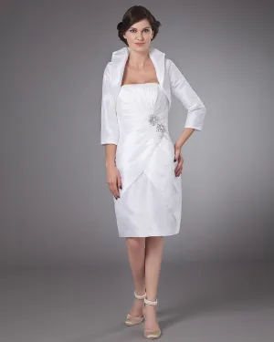 Satin Ruffle Stroppelos Knelange Modre Av Bruden Gjester Kjoler