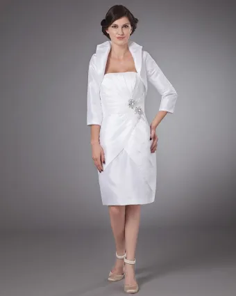Satin Ruffle Strapless Knee Length Mothers Of Bride Guests Dresses
