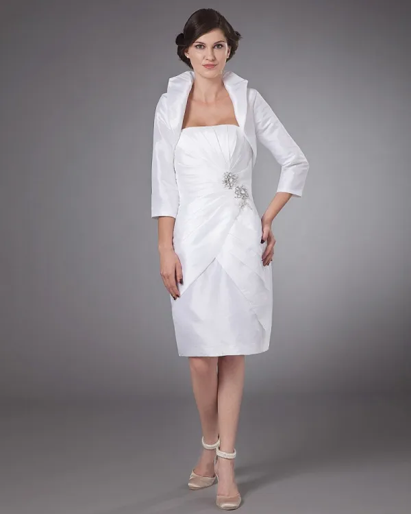 Satin Ruffle Stroppelos Knelange Modre Av Bruden Gjester Kjoler