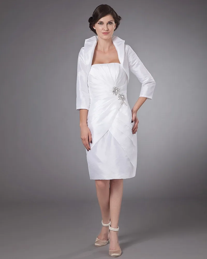 Satin Ruffle Stroppelos Knelange Modre Av Bruden Gjester Kjoler