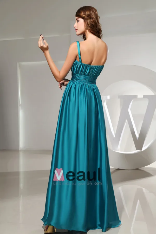 One Shoulder Flower Pleated Floor Length Zipper Sleeveless Silk Charmeuse Woman Bridesmaid Dresses