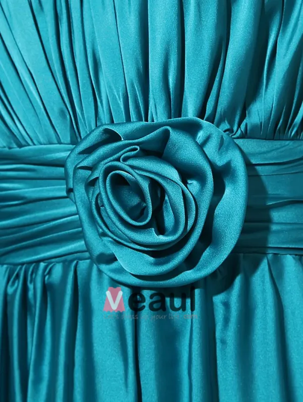 One Shoulder Flower Pleated Floor Length Zipper Sleeveless Silk Charmeuse Woman Bridesmaid Dresses