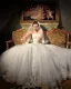 Tulle Organza Lace Beading Applique Strapless Floor Length Chapel Train A-Line Wedding Dress