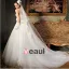 Tulle Organza Lace Beading Applique Strapless Floor Length Chapel Train A-Line Wedding Dress