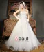 Tulle Organza Lace Beading Applique Strapless Floor Length Chapel Train A-Line Wedding Dress