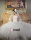 Tulle Organza Lace Beading Applique Strapless Floor Length Chapel Train A-Line Wedding Dress