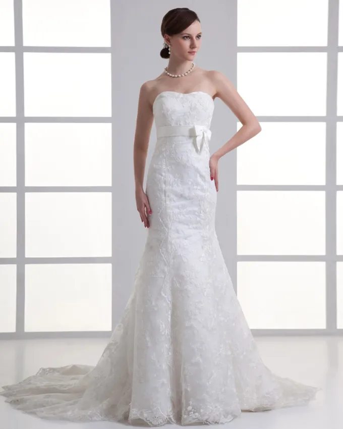 Tyll Blomst Sløyfe Kjaereste Domstol Tog Havfrue Brudekjoler Bryllupskjoler