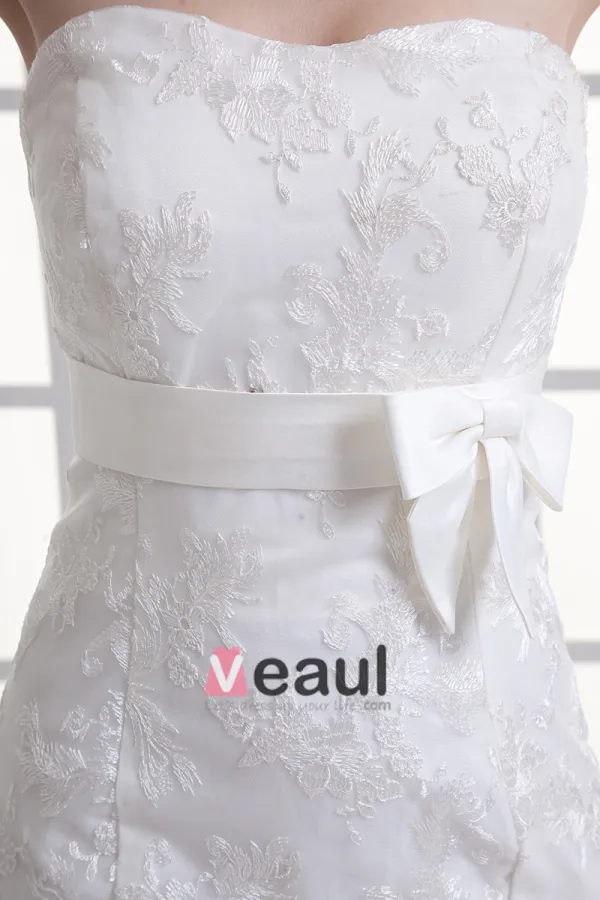 Tulle Flower Bow Sweetheart Court Train Mermaid Wedding Dress