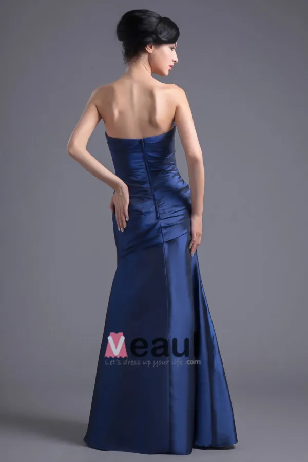 Fashion Pleated Strapless Floor Length Taffeta Bridesmaid Dress