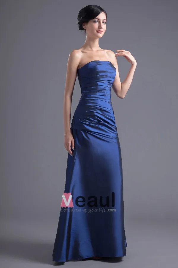 Fashion Pleated Strapless Floor Length Taffeta Bridesmaid Dress