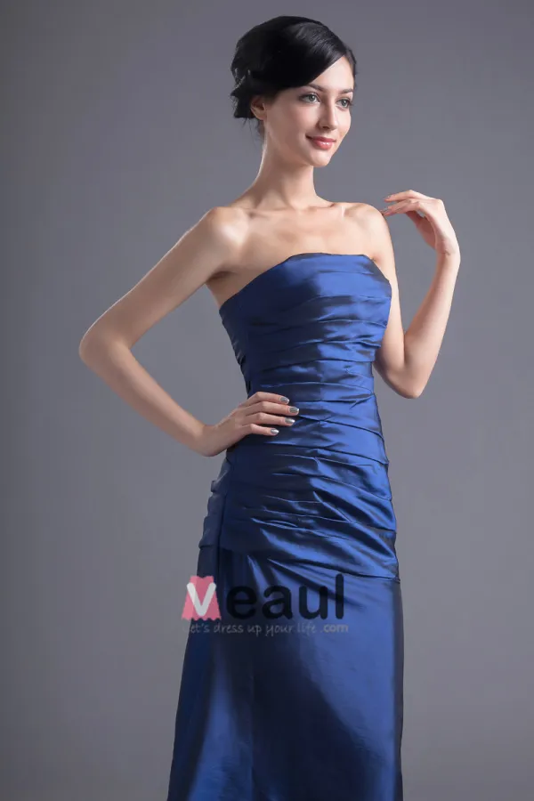 Fashion Pleated Strapless Floor Length Taffeta Bridesmaid Dress