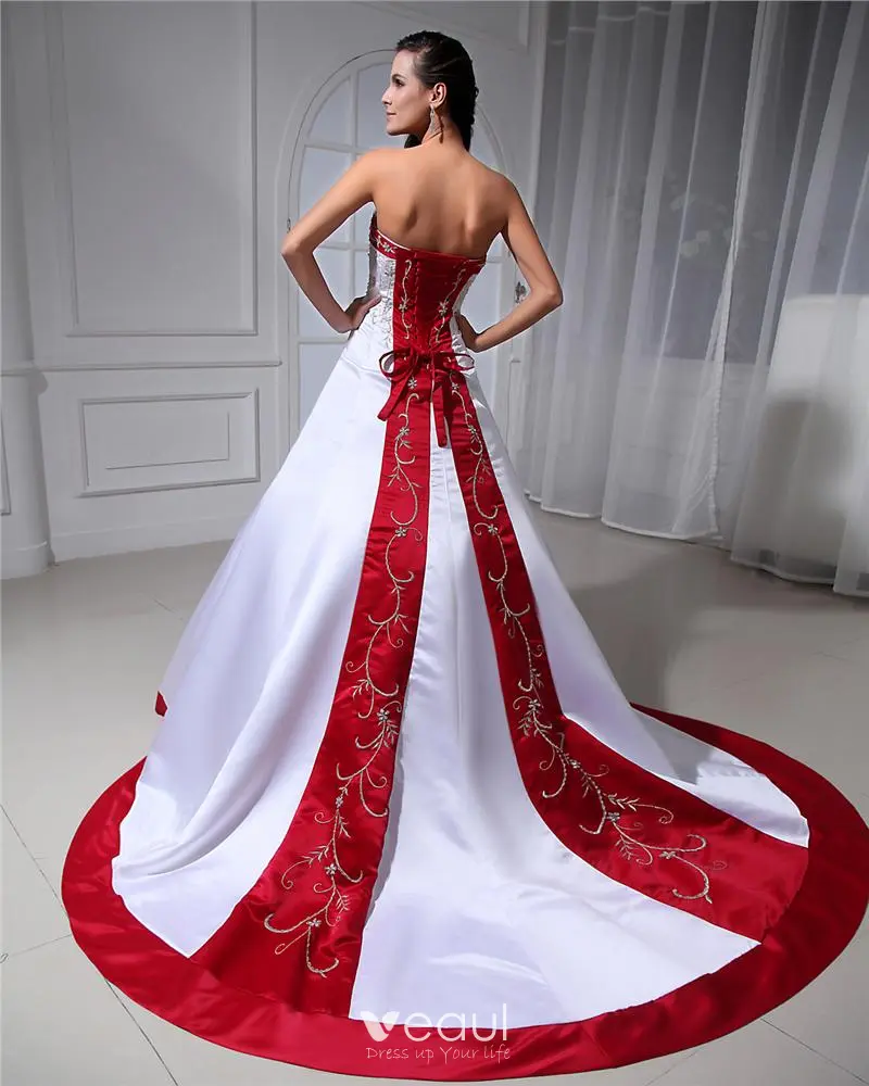 Red and White Corset Wedding Dresses