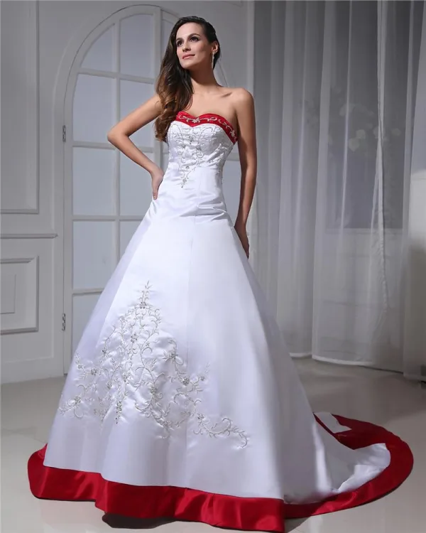 Ball-Gown Sweetheart Court Train Satin Wedding Dress With Embroidered Beading Sequins