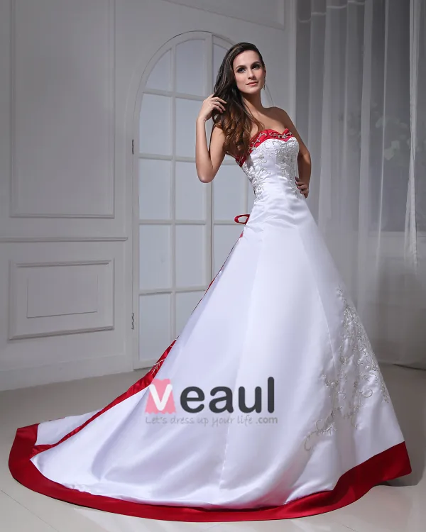 Ball-Gown Sweetheart Court Train Satin Wedding Dress With Embroidered Beading Sequins