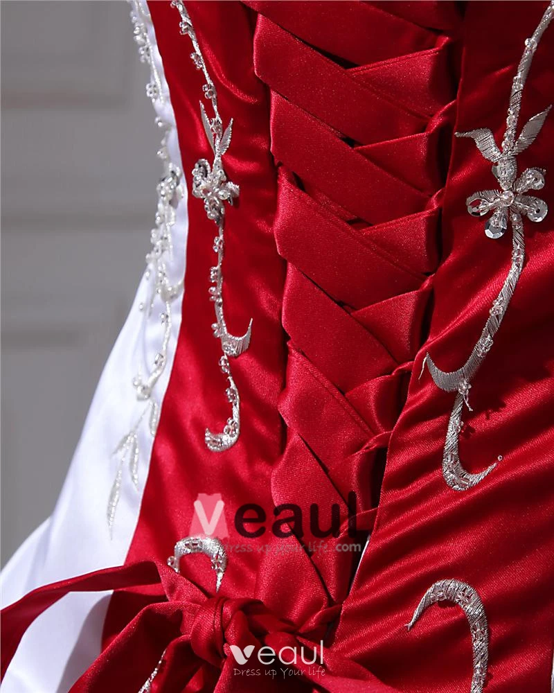 Red and White Corset Wedding Dresses