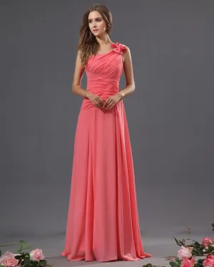 En Skulder Chiffon Bowtie Gulv Lengde Brudepikekjoler