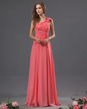 One Shoulder Chiffon Bowtie Floor Length Bridesmaid Dresses