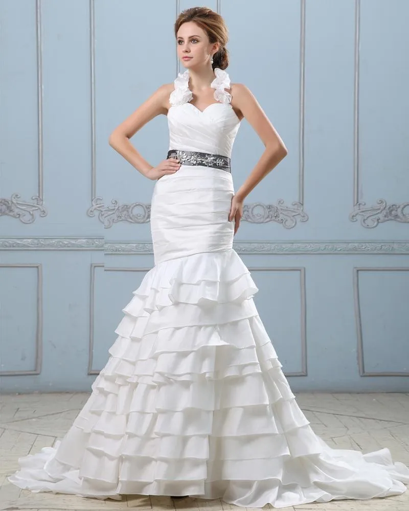 Ruffle Kjaereste Halsen Beading Belte Taffeta Havfrue Brudekjoler Bryllupskjoler