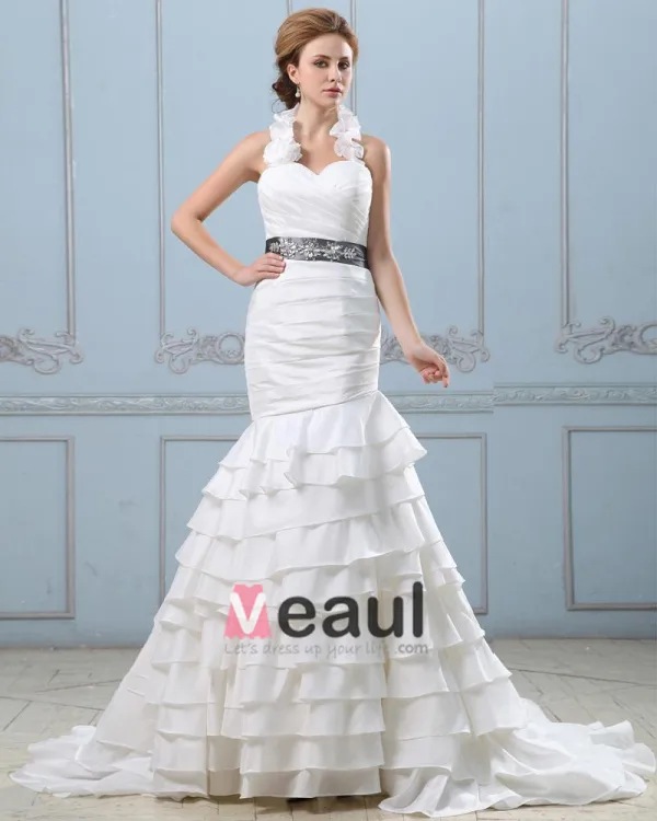 Ruffle Sweetheart Neck Beading Belt Taffeta Mermaid Wedding Dress