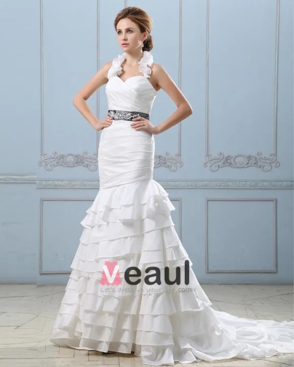 Ruffle Sweetheart Neck Beading Belt Taffeta Mermaid Wedding Dress