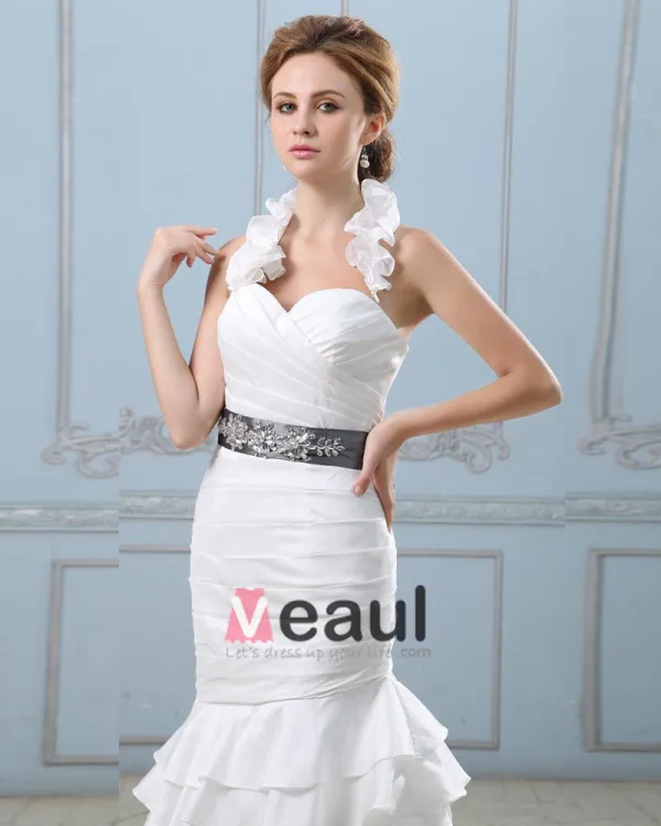 Ruffle Sweetheart Neck Beading Belt Taffeta Mermaid Wedding Dress
