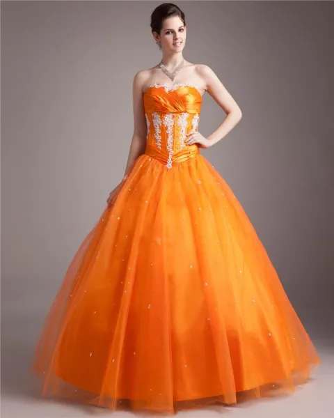 Sweetheart Ball Gown Yellow Tulle Beading Prom Dress