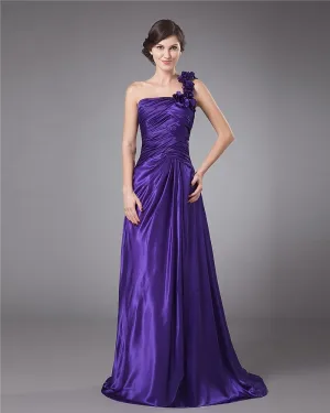 Chiffon Ruffle Plisserte En Skulder Gulv Lengde Modre Av Bruden Gjester Kjoler